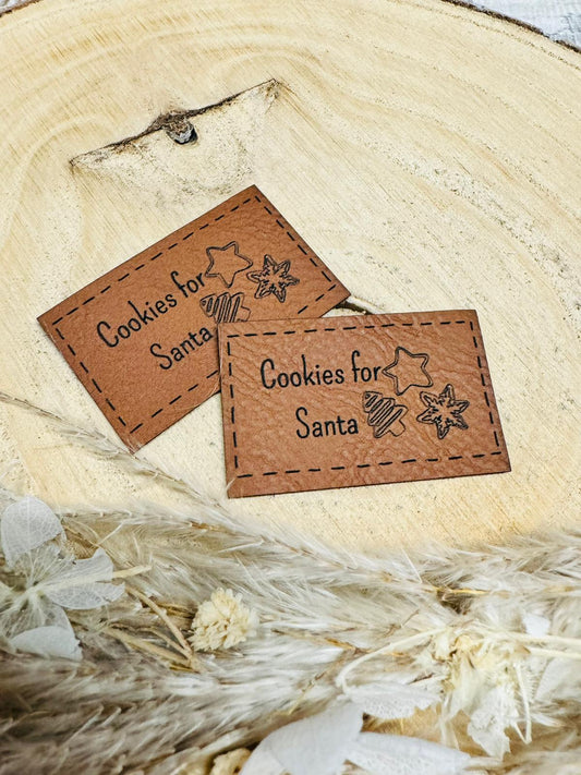 braunes christmas kunstlederlabel mit dem spruch cookies for santa