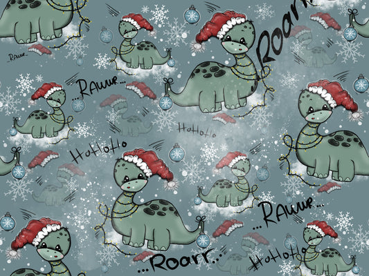 Rest Stoff Sweat VB Weihnacht Dino blau/grau 50 cm