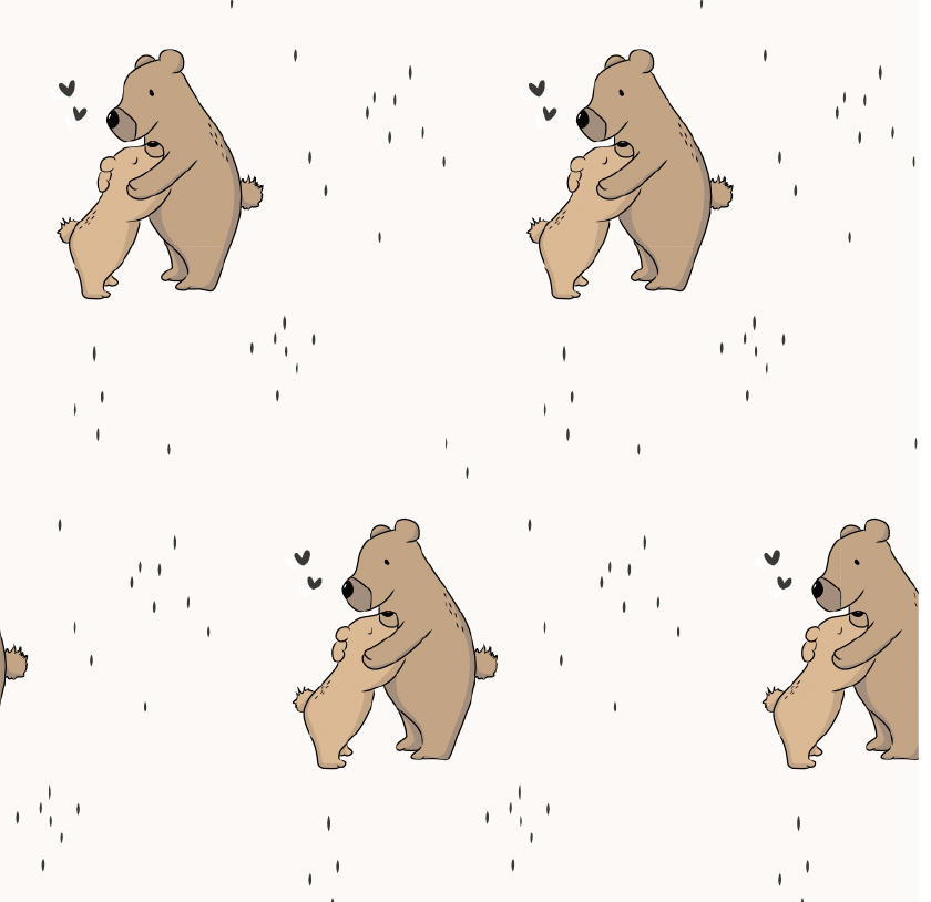 wunderschöner Stoff mit dem Motiv Hab dich lieb Bär in braun mit wollweissem Hintergrund