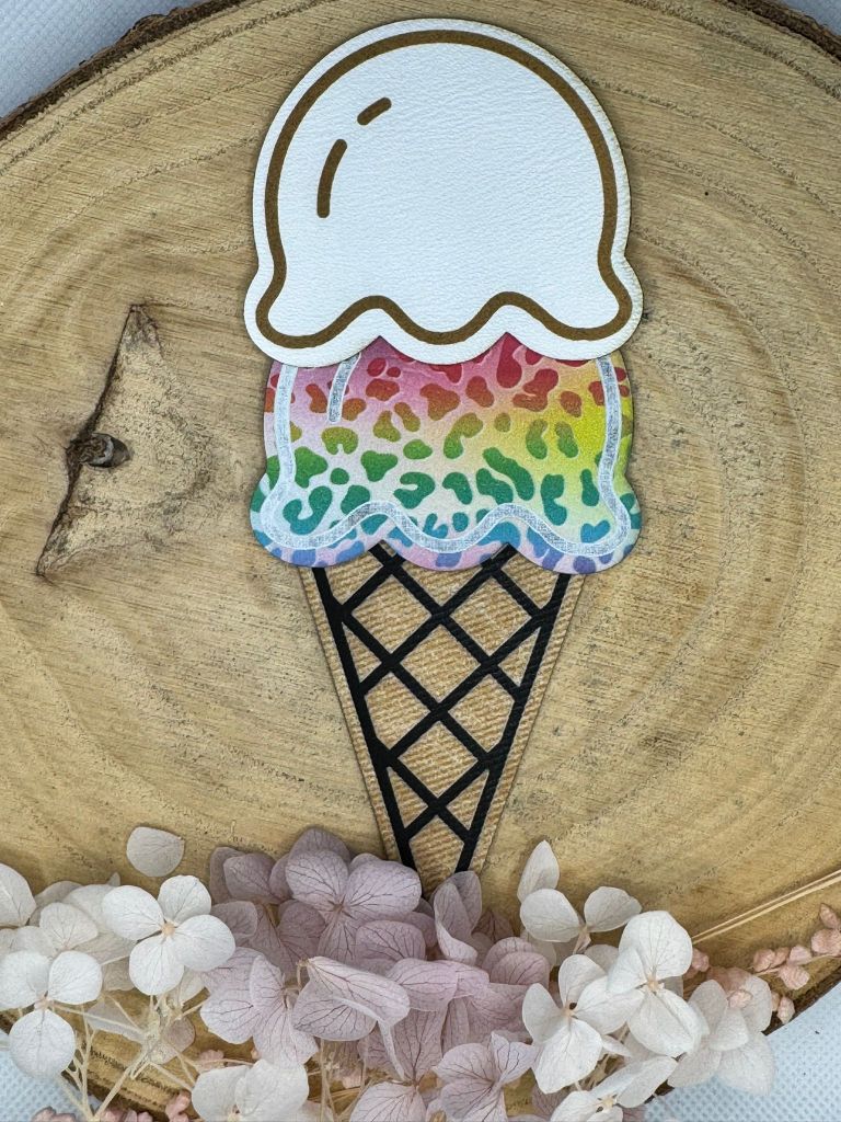 superweiches Kunstlederlabel in Form einer Eiskugel Variante kokos und gemischt