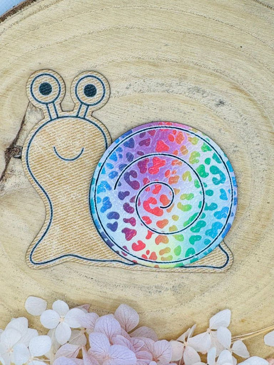 superweiches zweiteiliges kunstlederlabel in Form einer Schnecke mit Gehäusefarbe bunt