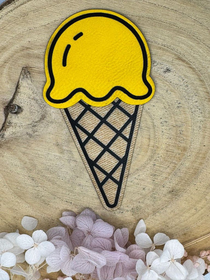 superweiches Kunstlederlabel in Form einer Eiskugel Variante Vanille