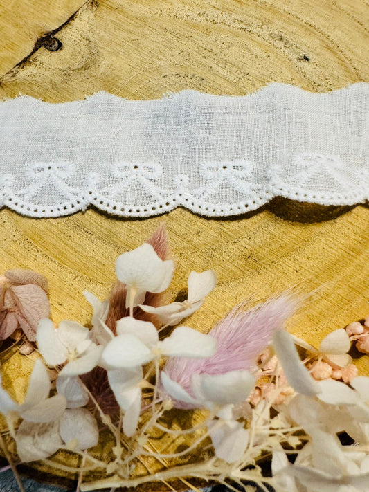 Baumwoll Spitze mit durchgehenden Lochmuster in der Farbe weiss