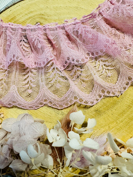 Baumwoll Rüschen Spitze mit durchgehenden Blumenmuster in Rosa