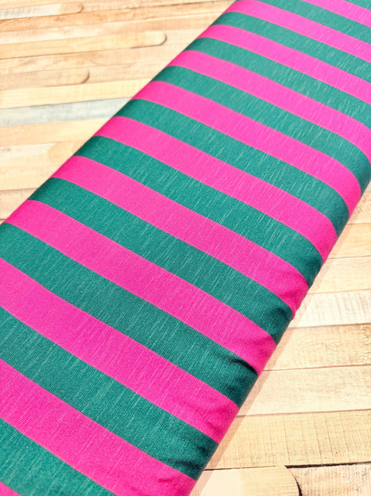 schöner Jersey Stoff pink grün gestreift