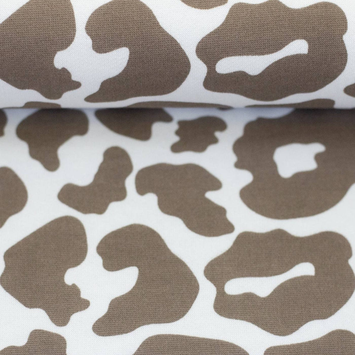 toller Kuschelsweat Stoff in der Ausführung Naturweiss/Beige  Leomuster Detailbild