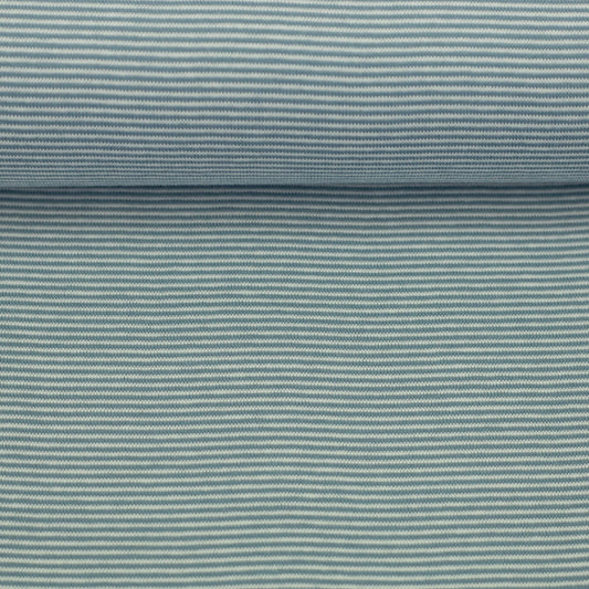 Bündchen Stoff Stella in der Farbe Rauchblau Naturweiß Detailansicht