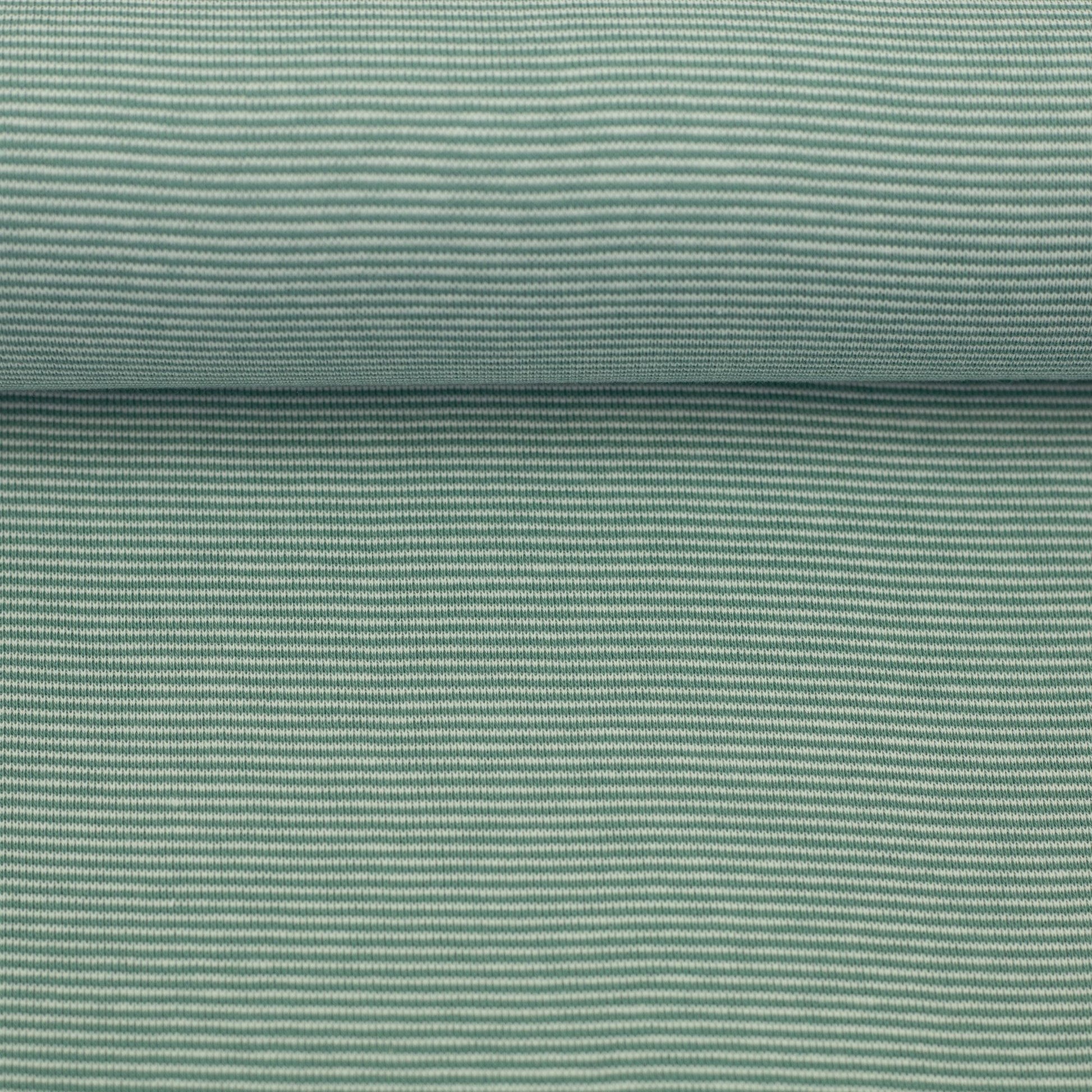 Bündchen Stoff Stella in der Farbe Smaragd naturweiss Detailansicht