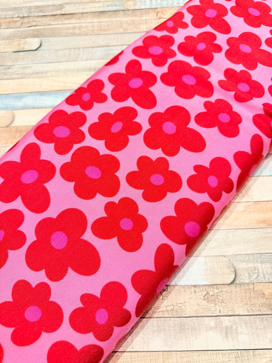 schöner Jersey Stoff mit rot pinkenen Blumenmuster