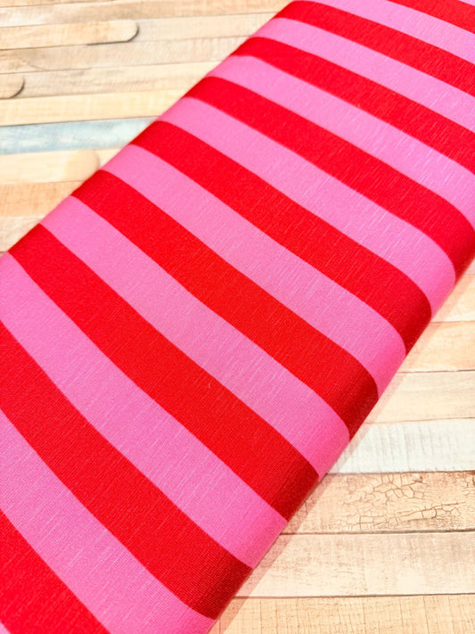 schöner Jersey Stoff rot pink gestreift