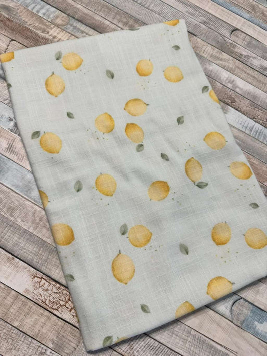 schöner neuer exclusiver Musselin Stoff by Ludos Lieblinge Motiv Zitronen auf dezenten Mint Hintergrund