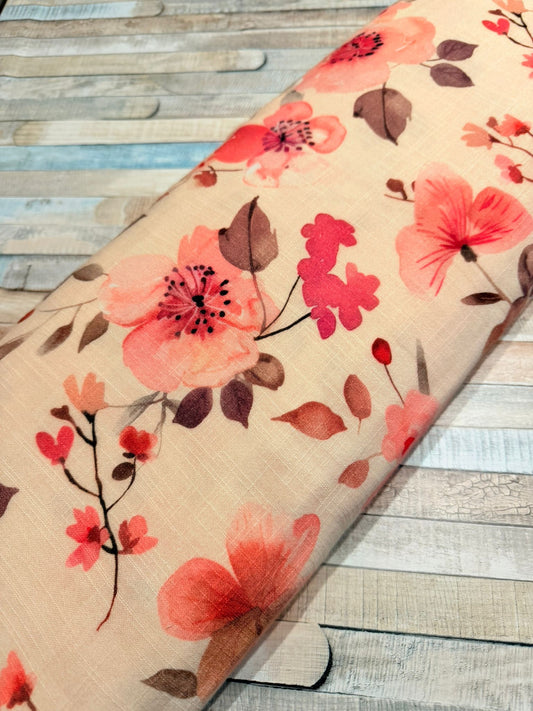 sxhöner Musselin Stoff mit floralem Muster rosa beige