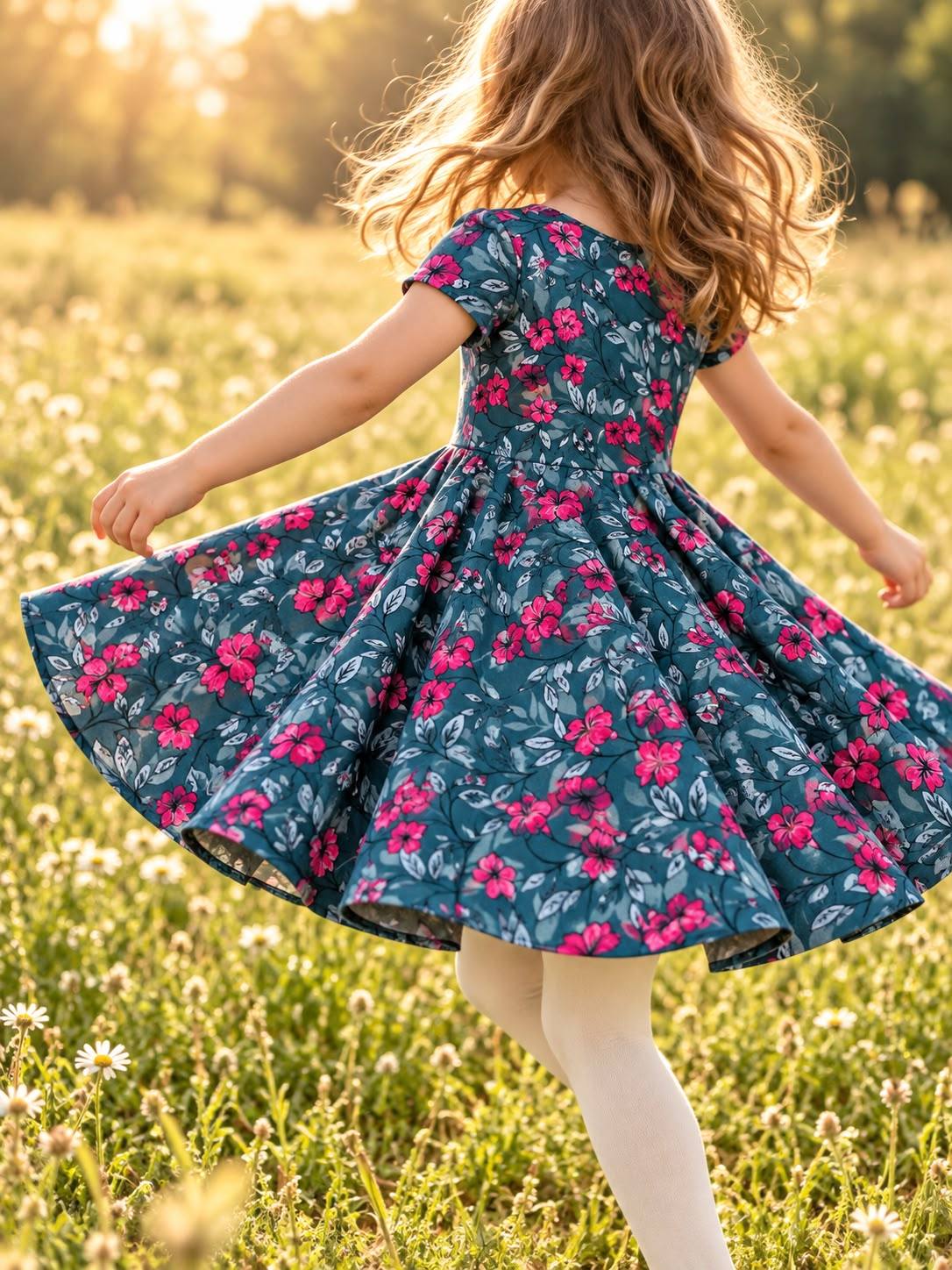 schöner Stoff mit floralen Blumenmuster in pink/petrol Beispielbild