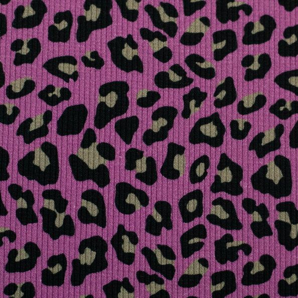 schöner RippJersey Stoff mit Leo Muster in Pink