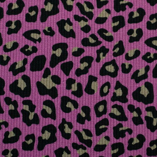 schöner RippJersey Stoff mit Leo Muster in Pink