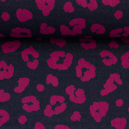 schöner Jeansjersey Stoff mit Leo Muster in schwarz pink
