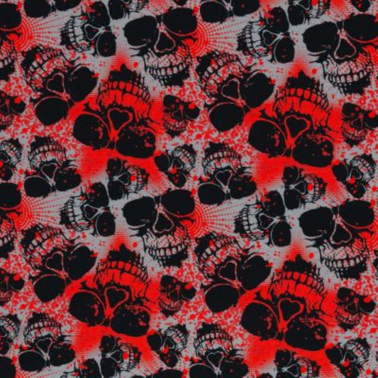 toller Stoff in Sweat mit dem Motiv von coolen Totenköpfen in schwarz rot Normalansicht