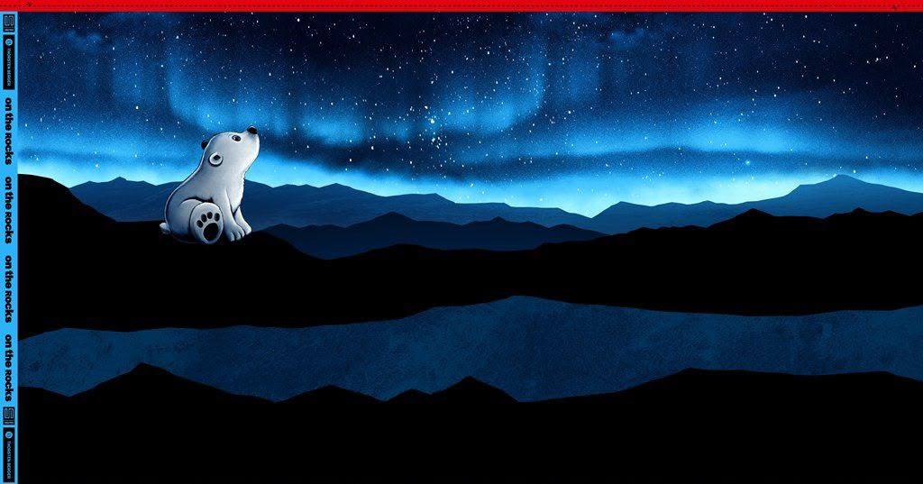 Stoff Sweat Eisbär Polarlicht Sterne Panel by Thorsten Berger