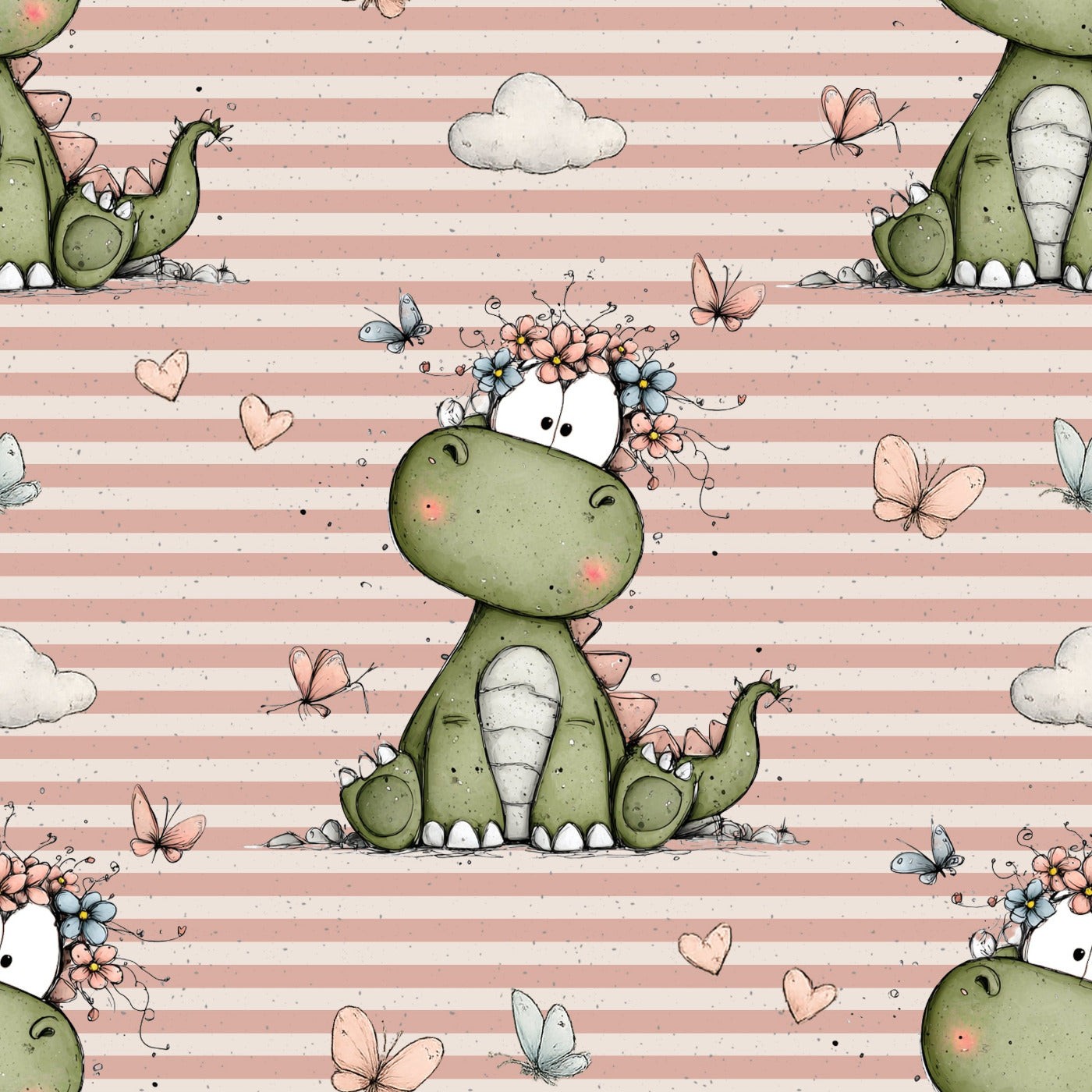 Stoff VB little Flower Dino