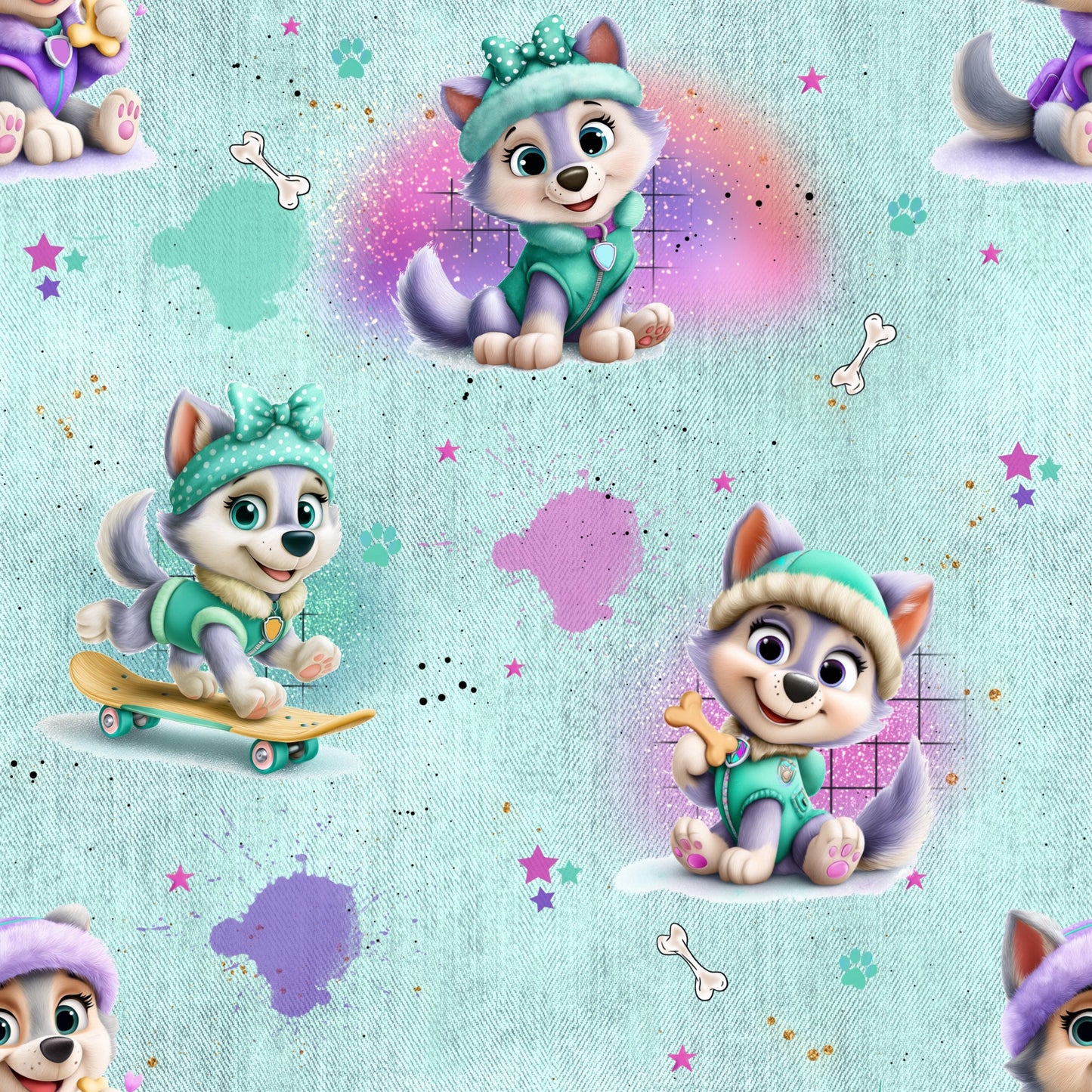 Stoff VB little Puppys türkis