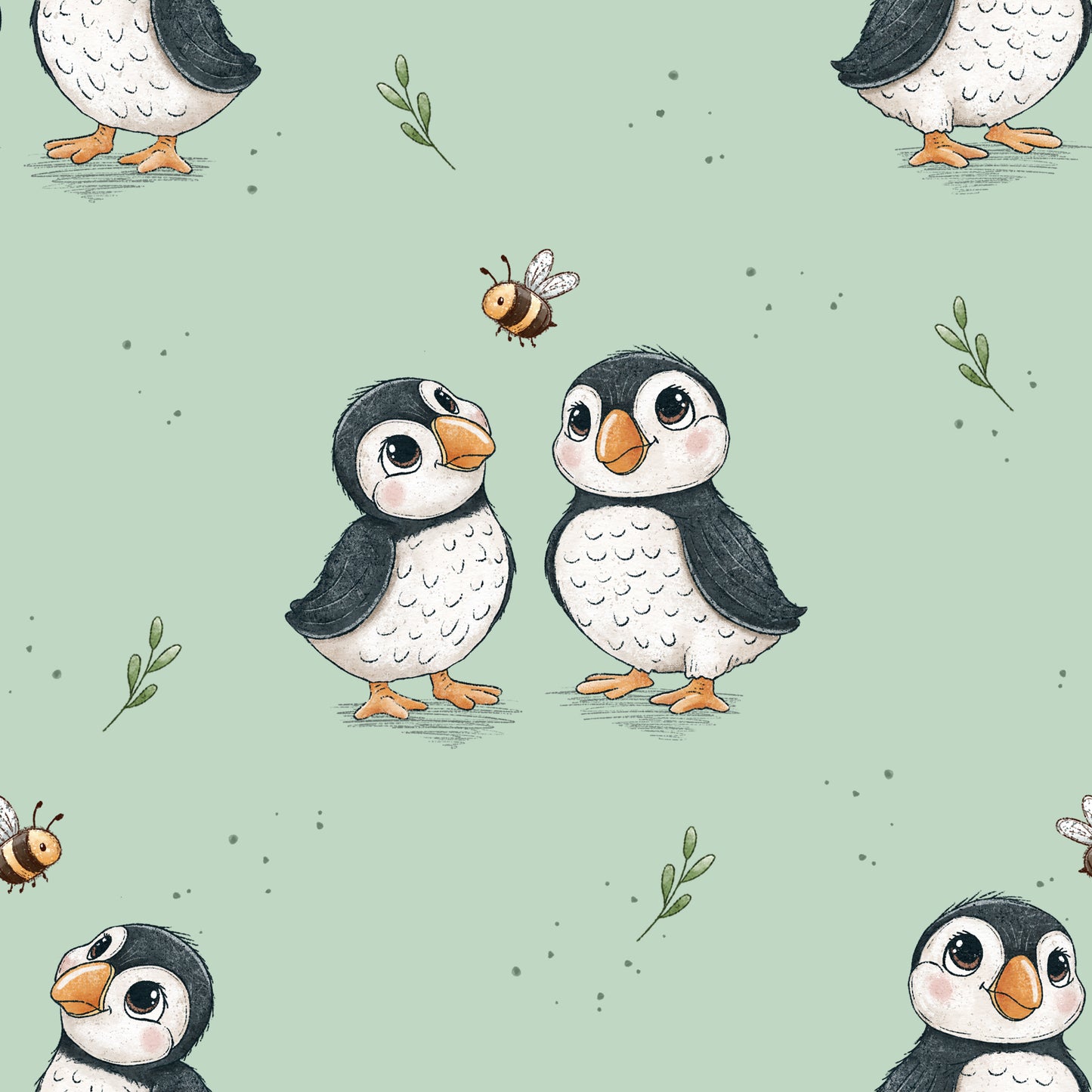 Stoff VB Bienen Puffins Türkis