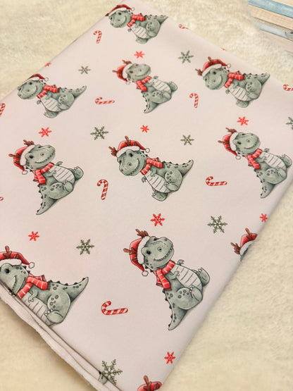 Rest Stoff Sweat VB kleiner Weihnachts Dino 90 cm