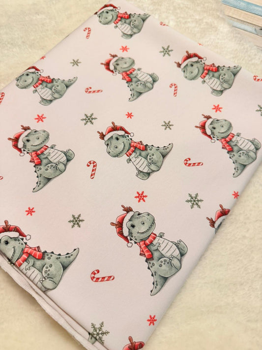 Rest Stoff Sweat VB kleiner Weihnachts Dino 90 cm