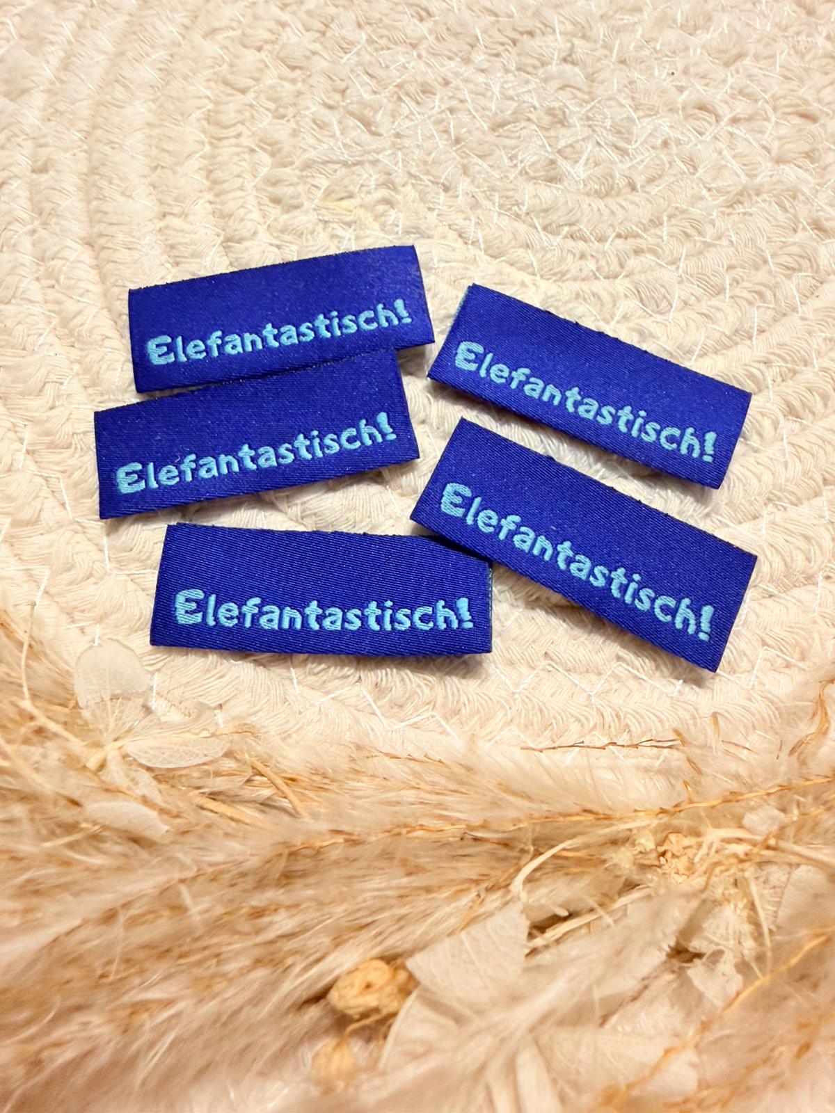 tolles neues Klapp Weblabel von Bienenkinder mit dem Spruch Elefantisch in blauer Ausführung