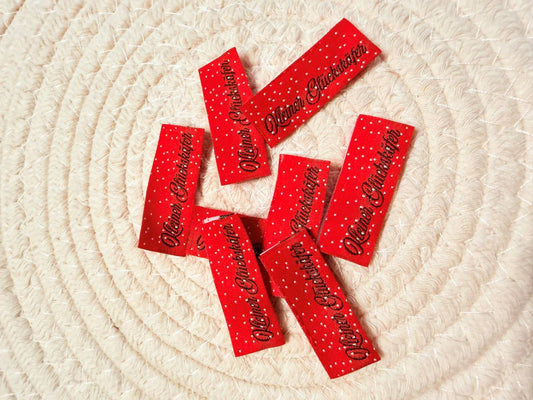 tolles neues Klapp Weblabel zum Einnähen der Bienenkinder mit dem Spruch Kleiner Glückskäfer 